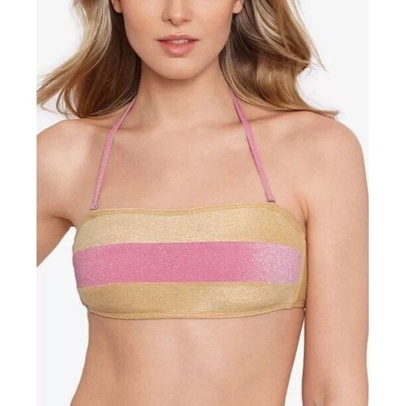 Salt + Cove Bandeau Sparkle Blush Pink and Gold Bikini Top - Picture 1 of 5